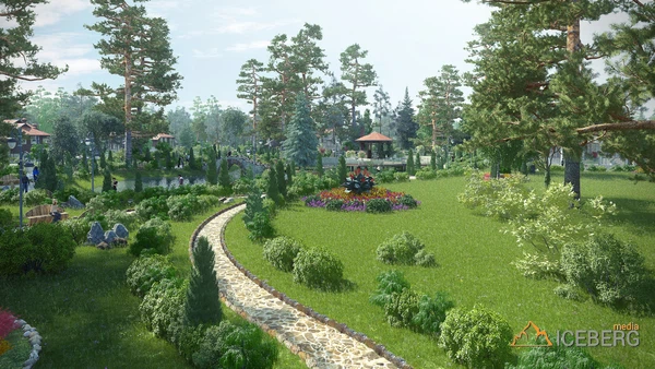 3d визуализация ландшафта общественных зон коттеджного поселка