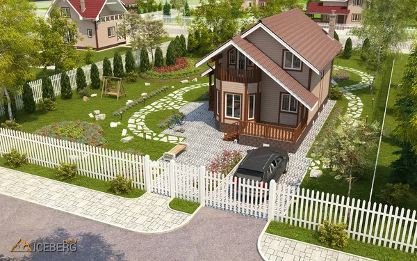 3d экстерьер дома  в коттеджном поселке