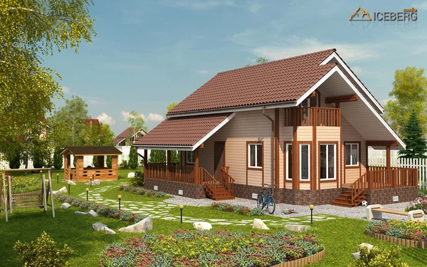 3d экстерьер коттеджа  в коттеджном поселке