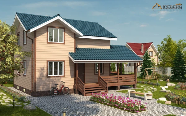 3d экстерьер дома  в коттеджном поселке