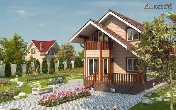 3d экстерьер дома  в коттеджном поселке