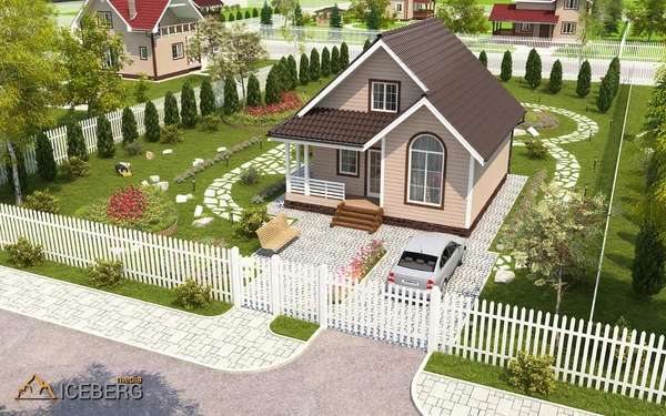 3d экстерьер дома  в коттеджном поселке