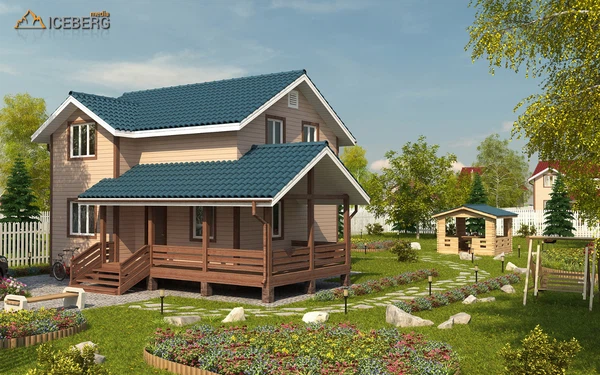 3d экстерьер дома  в коттеджном поселке